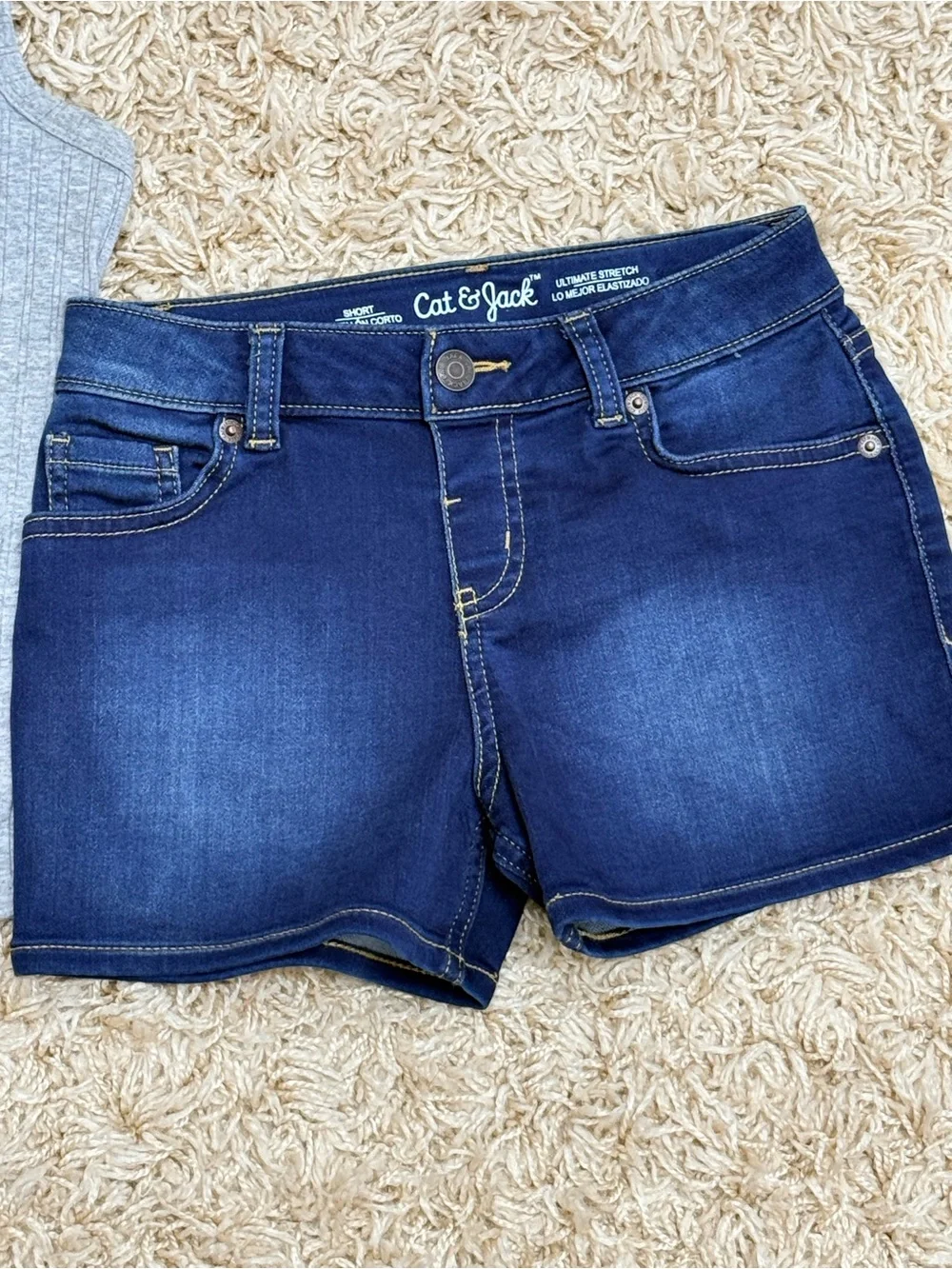 Cat & Jack Denim Shorts + More Than Magic Ribbed Tank – Size M (7/8–8)